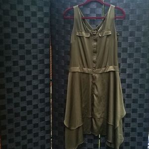 Worthington Army Green Satin Button Up Dress Sz 10